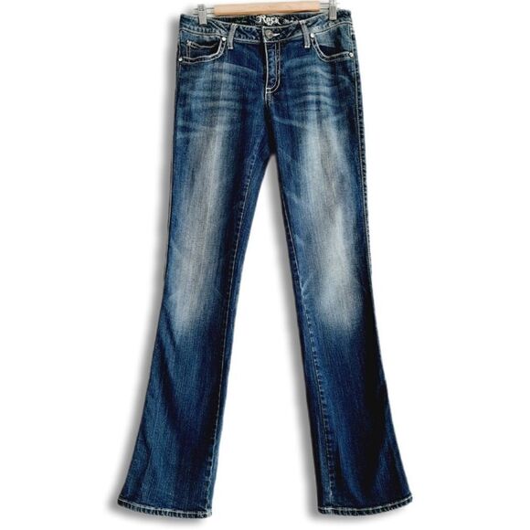 Rock 47 by WRANGLER Wings Embroidered Ultra Low Rise Bootcut Jeans Sz 7/8 - Picture 2 of 9